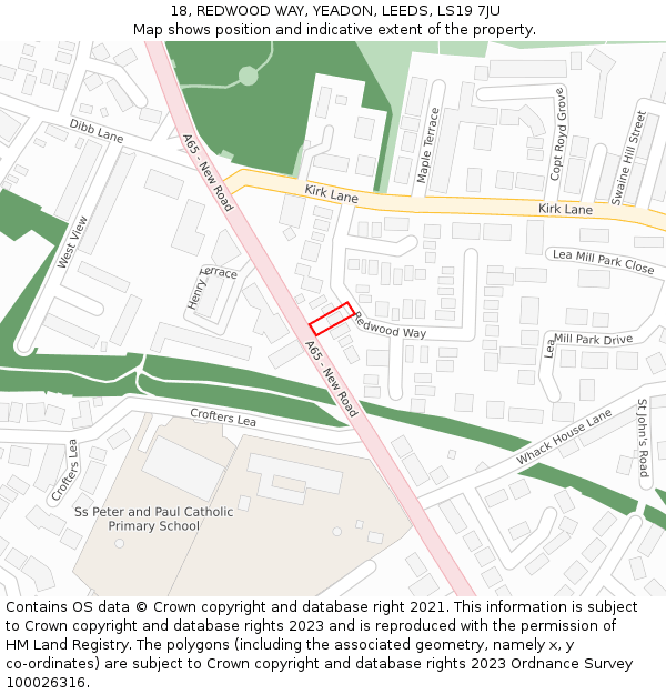 18, REDWOOD WAY, YEADON, LEEDS, LS19 7JU: Location map and indicative extent of plot