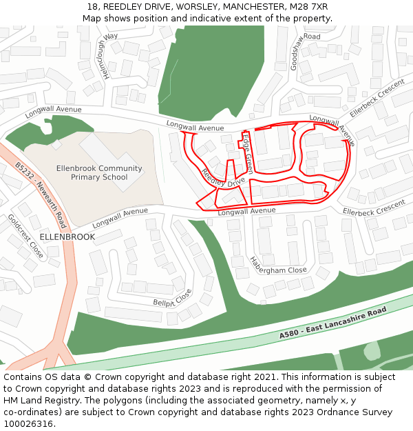 18, REEDLEY DRIVE, WORSLEY, MANCHESTER, M28 7XR: Location map and indicative extent of plot