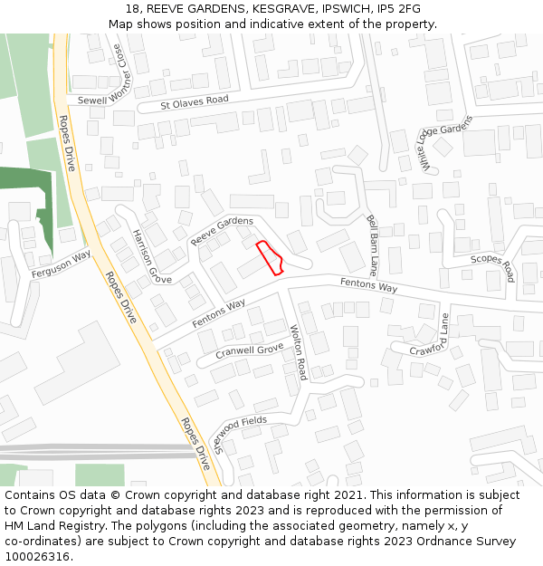 18, REEVE GARDENS, KESGRAVE, IPSWICH, IP5 2FG: Location map and indicative extent of plot