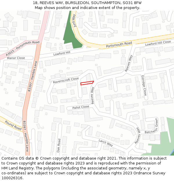18, REEVES WAY, BURSLEDON, SOUTHAMPTON, SO31 8FW: Location map and indicative extent of plot