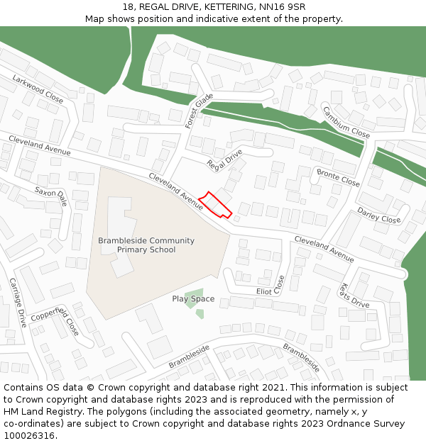 18, REGAL DRIVE, KETTERING, NN16 9SR: Location map and indicative extent of plot