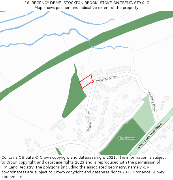 18, REGENCY DRIVE, STOCKTON BROOK, STOKE-ON-TRENT, ST9 9LG: Location map and indicative extent of plot