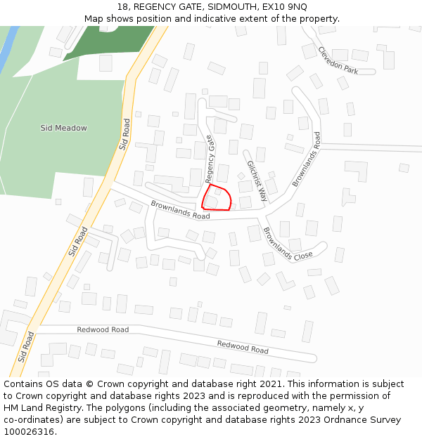 18, REGENCY GATE, SIDMOUTH, EX10 9NQ: Location map and indicative extent of plot