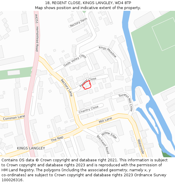 18, REGENT CLOSE, KINGS LANGLEY, WD4 8TP: Location map and indicative extent of plot