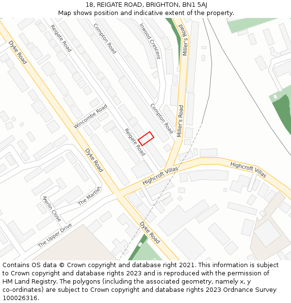 18, REIGATE ROAD, BRIGHTON, BN1 5AJ: Location map and indicative extent of plot