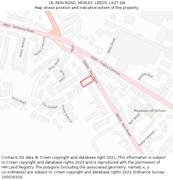 18, REIN ROAD, MORLEY, LEEDS, LS27 0JA: Location map and indicative extent of plot