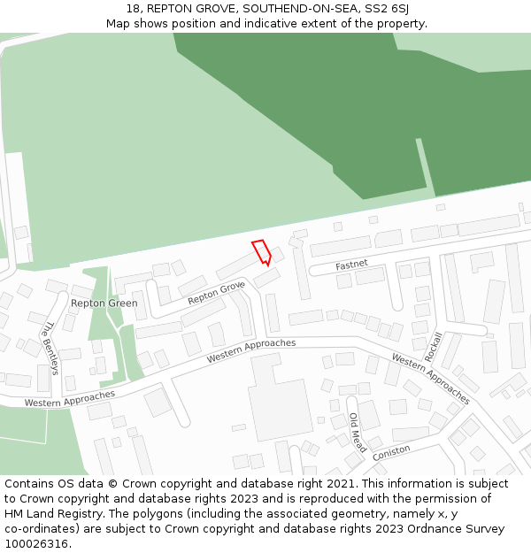 18, REPTON GROVE, SOUTHEND-ON-SEA, SS2 6SJ: Location map and indicative extent of plot