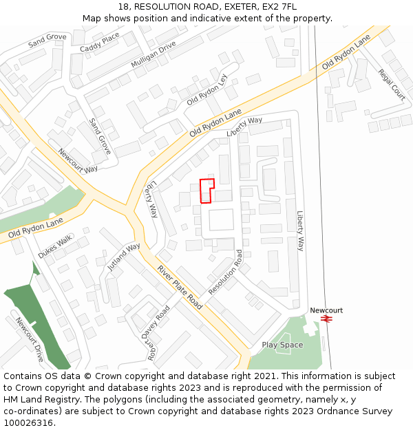 18, RESOLUTION ROAD, EXETER, EX2 7FL: Location map and indicative extent of plot