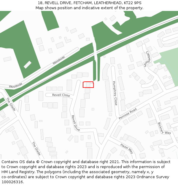 18, REVELL DRIVE, FETCHAM, LEATHERHEAD, KT22 9PS: Location map and indicative extent of plot