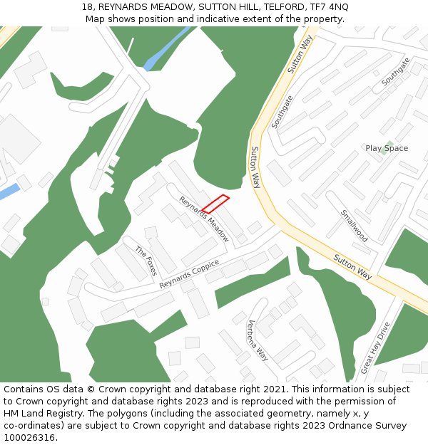 18, REYNARDS MEADOW, SUTTON HILL, TELFORD, TF7 4NQ: Location map and indicative extent of plot