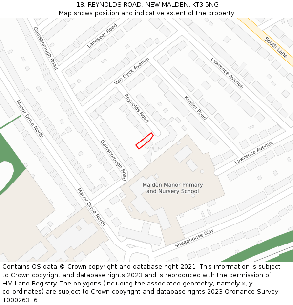 18, REYNOLDS ROAD, NEW MALDEN, KT3 5NG: Location map and indicative extent of plot