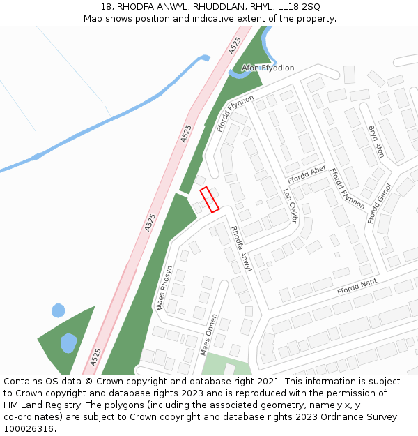 18, RHODFA ANWYL, RHUDDLAN, RHYL, LL18 2SQ: Location map and indicative extent of plot