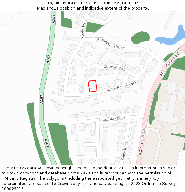 18, RICHARDBY CRESCENT, DURHAM, DH1 3TY: Location map and indicative extent of plot