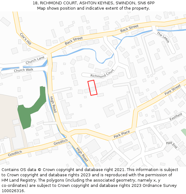 18, RICHMOND COURT, ASHTON KEYNES, SWINDON, SN6 6PP: Location map and indicative extent of plot