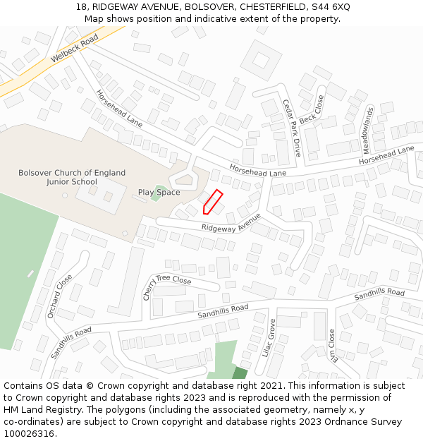 18, RIDGEWAY AVENUE, BOLSOVER, CHESTERFIELD, S44 6XQ: Location map and indicative extent of plot