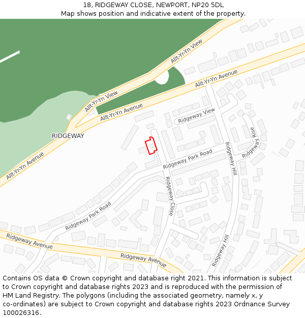 18, RIDGEWAY CLOSE, NEWPORT, NP20 5DL: Location map and indicative extent of plot