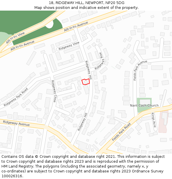 18, RIDGEWAY HILL, NEWPORT, NP20 5DG: Location map and indicative extent of plot
