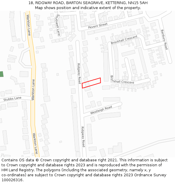 18, RIDGWAY ROAD, BARTON SEAGRAVE, KETTERING, NN15 5AH: Location map and indicative extent of plot