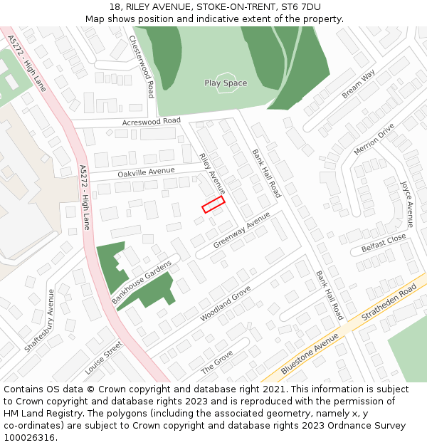 18, RILEY AVENUE, STOKE-ON-TRENT, ST6 7DU: Location map and indicative extent of plot