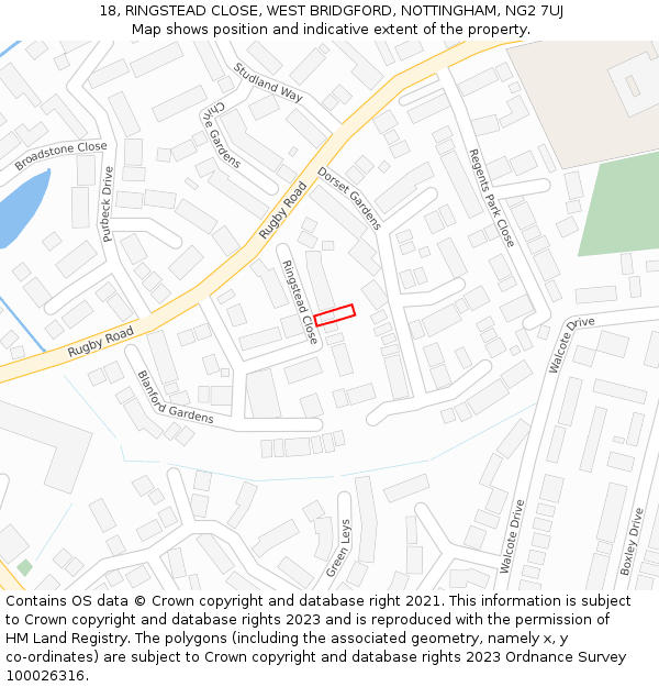 18, RINGSTEAD CLOSE, WEST BRIDGFORD, NOTTINGHAM, NG2 7UJ: Location map and indicative extent of plot