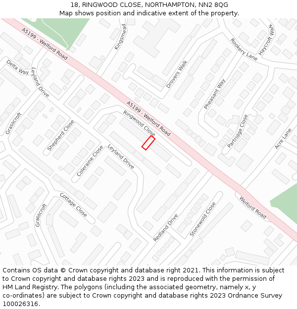 18, RINGWOOD CLOSE, NORTHAMPTON, NN2 8QG: Location map and indicative extent of plot