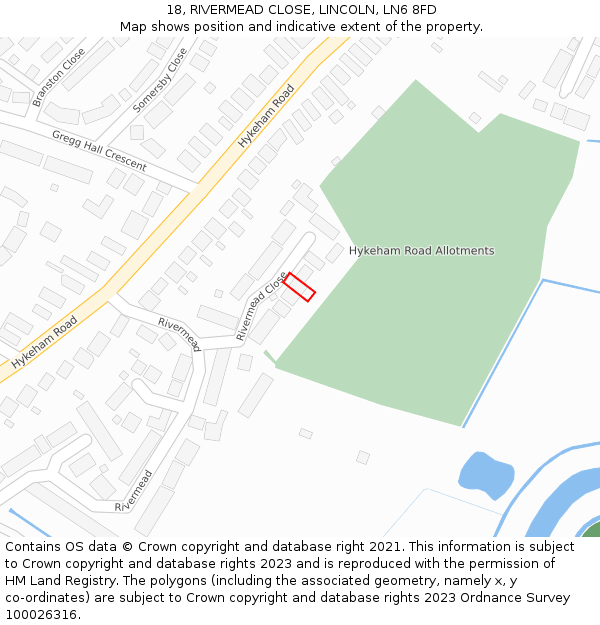 18, RIVERMEAD CLOSE, LINCOLN, LN6 8FD: Location map and indicative extent of plot