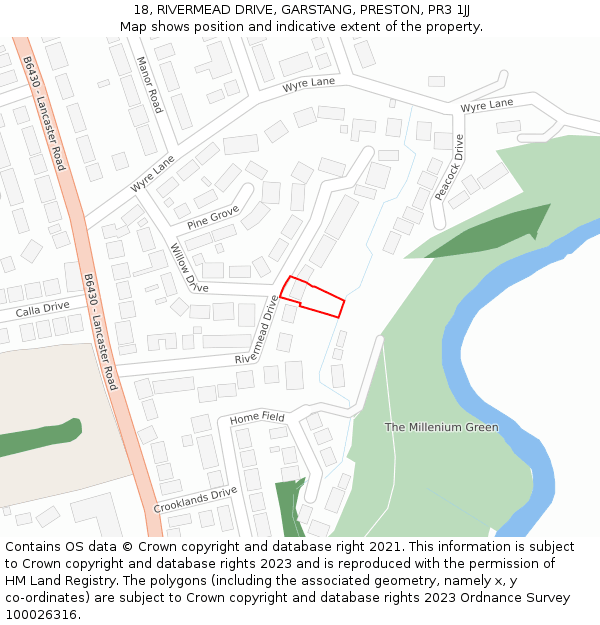 18, RIVERMEAD DRIVE, GARSTANG, PRESTON, PR3 1JJ: Location map and indicative extent of plot