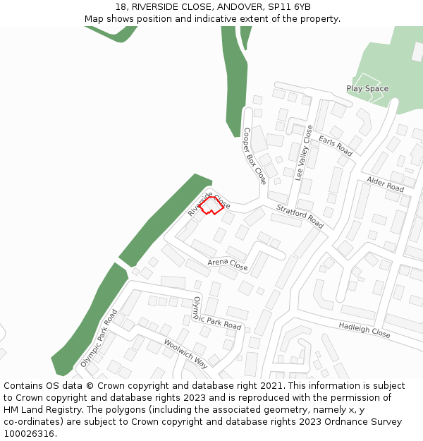 18, RIVERSIDE CLOSE, ANDOVER, SP11 6YB: Location map and indicative extent of plot
