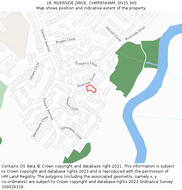 18, RIVERSIDE DRIVE, CHIPPENHAM, SN15 3XS: Location map and indicative extent of plot