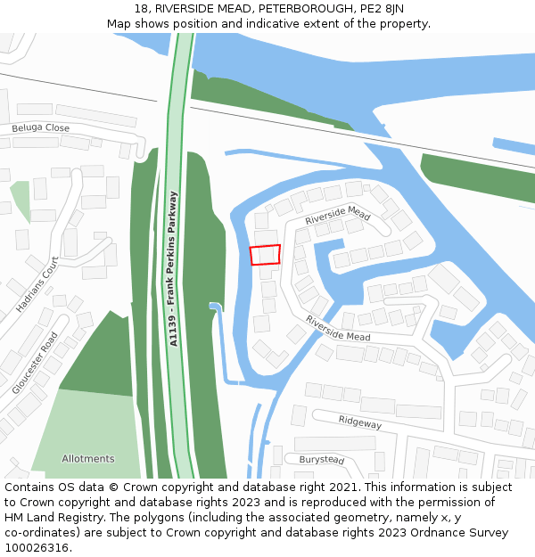 18, RIVERSIDE MEAD, PETERBOROUGH, PE2 8JN: Location map and indicative extent of plot