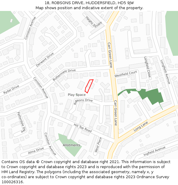 18, ROBSONS DRIVE, HUDDERSFIELD, HD5 9JW: Location map and indicative extent of plot