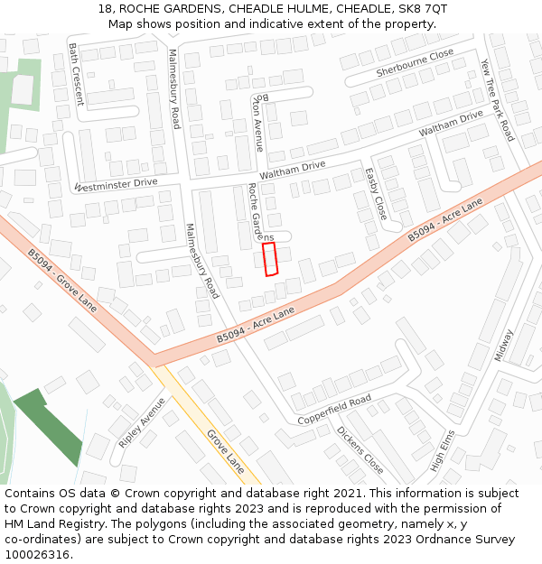 18, ROCHE GARDENS, CHEADLE HULME, CHEADLE, SK8 7QT: Location map and indicative extent of plot