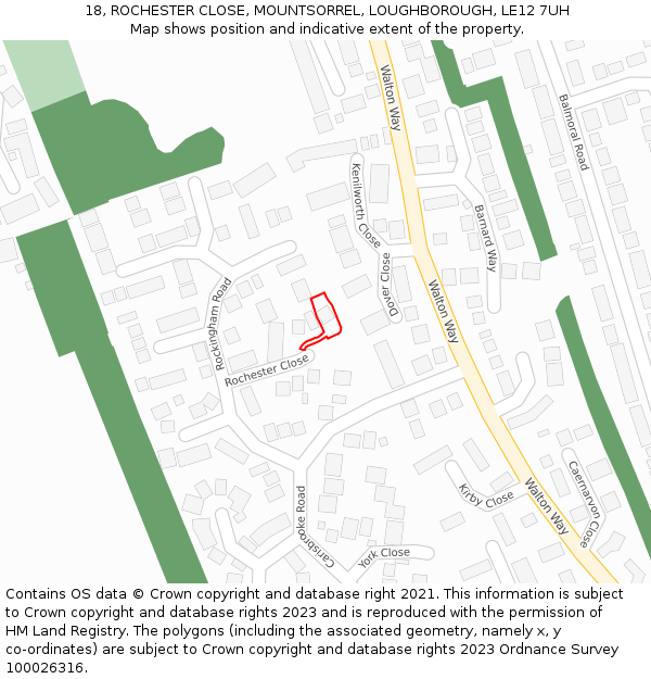 18, ROCHESTER CLOSE, MOUNTSORREL, LOUGHBOROUGH, LE12 7UH: Location map and indicative extent of plot