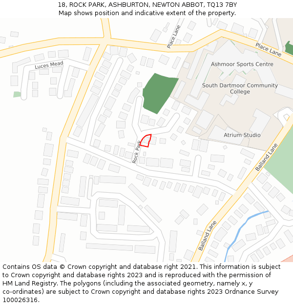 18, ROCK PARK, ASHBURTON, NEWTON ABBOT, TQ13 7BY: Location map and indicative extent of plot