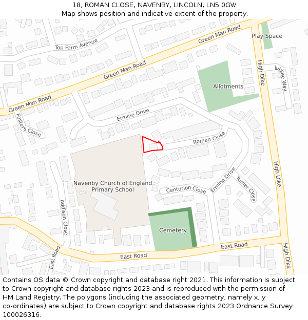 18, ROMAN CLOSE, NAVENBY, LINCOLN, LN5 0GW: Location map and indicative extent of plot