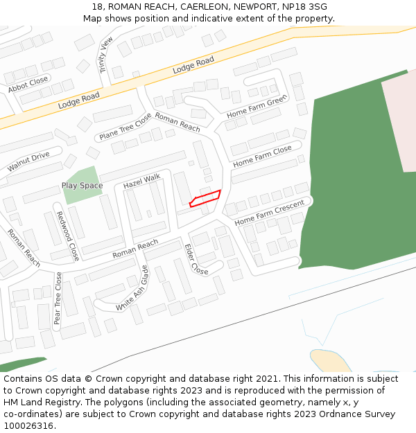 18, ROMAN REACH, CAERLEON, NEWPORT, NP18 3SG: Location map and indicative extent of plot