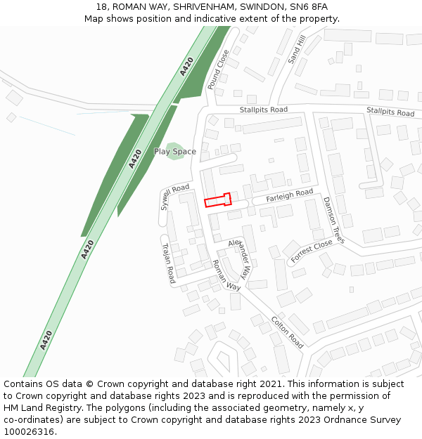 18, ROMAN WAY, SHRIVENHAM, SWINDON, SN6 8FA: Location map and indicative extent of plot
