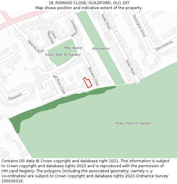 18, ROMANS CLOSE, GUILDFORD, GU1 2ST: Location map and indicative extent of plot
