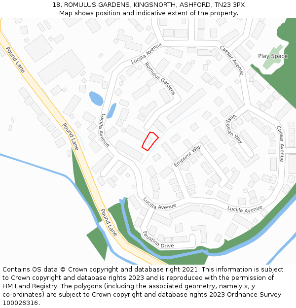 18, ROMULUS GARDENS, KINGSNORTH, ASHFORD, TN23 3PX: Location map and indicative extent of plot