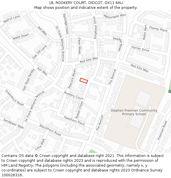 18, ROOKERY COURT, DIDCOT, OX11 6AU: Location map and indicative extent of plot