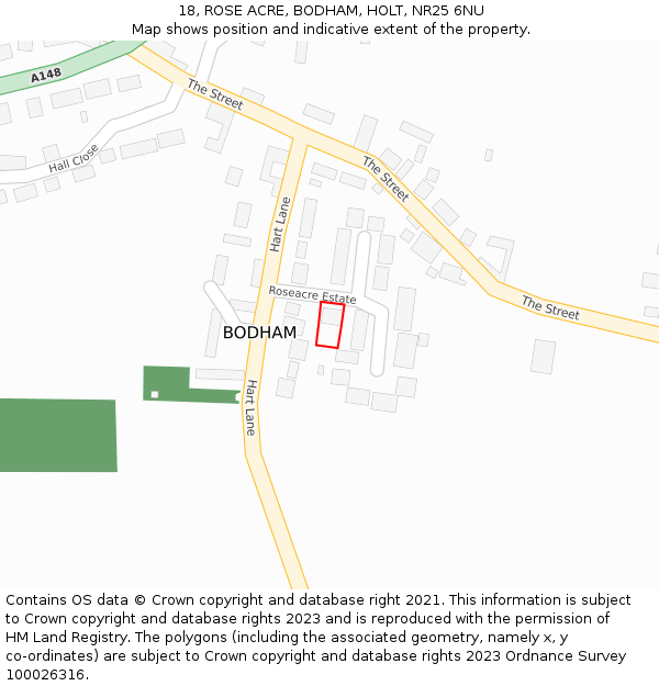 18, ROSE ACRE, BODHAM, HOLT, NR25 6NU: Location map and indicative extent of plot