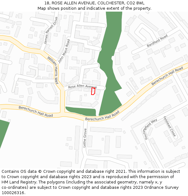 18, ROSE ALLEN AVENUE, COLCHESTER, CO2 8WL: Location map and indicative extent of plot