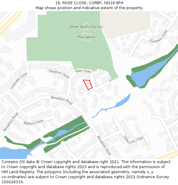 18, ROSE CLOSE, CORBY, NN18 8PA: Location map and indicative extent of plot