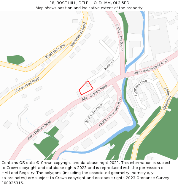 18, ROSE HILL, DELPH, OLDHAM, OL3 5ED: Location map and indicative extent of plot