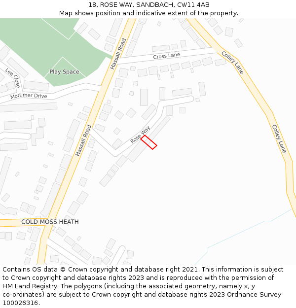 18, ROSE WAY, SANDBACH, CW11 4AB: Location map and indicative extent of plot