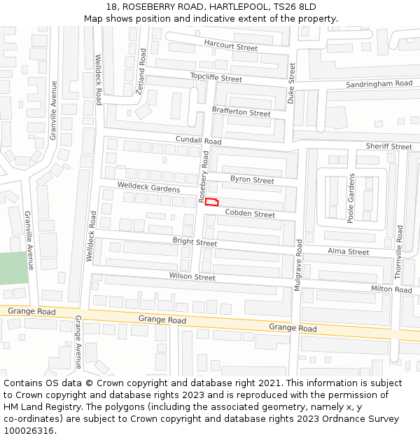18, ROSEBERRY ROAD, HARTLEPOOL, TS26 8LD: Location map and indicative extent of plot