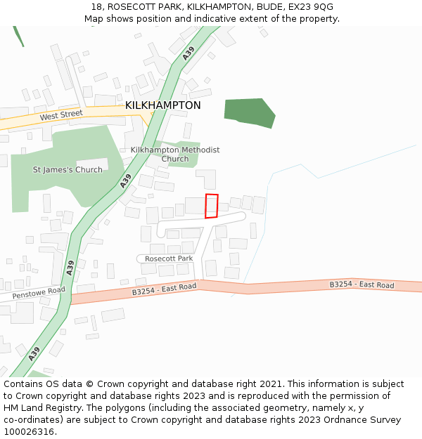 18, ROSECOTT PARK, KILKHAMPTON, BUDE, EX23 9QG: Location map and indicative extent of plot