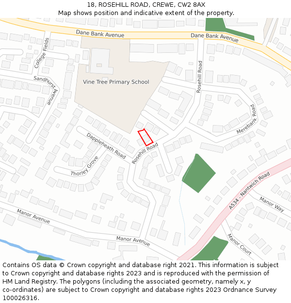 18, ROSEHILL ROAD, CREWE, CW2 8AX: Location map and indicative extent of plot