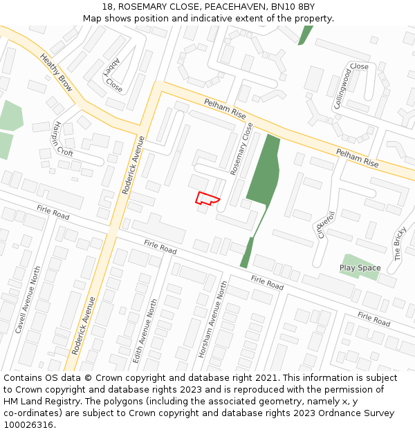 18, ROSEMARY CLOSE, PEACEHAVEN, BN10 8BY: Location map and indicative extent of plot