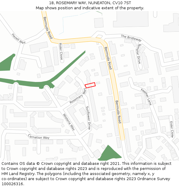 18, ROSEMARY WAY, NUNEATON, CV10 7ST: Location map and indicative extent of plot